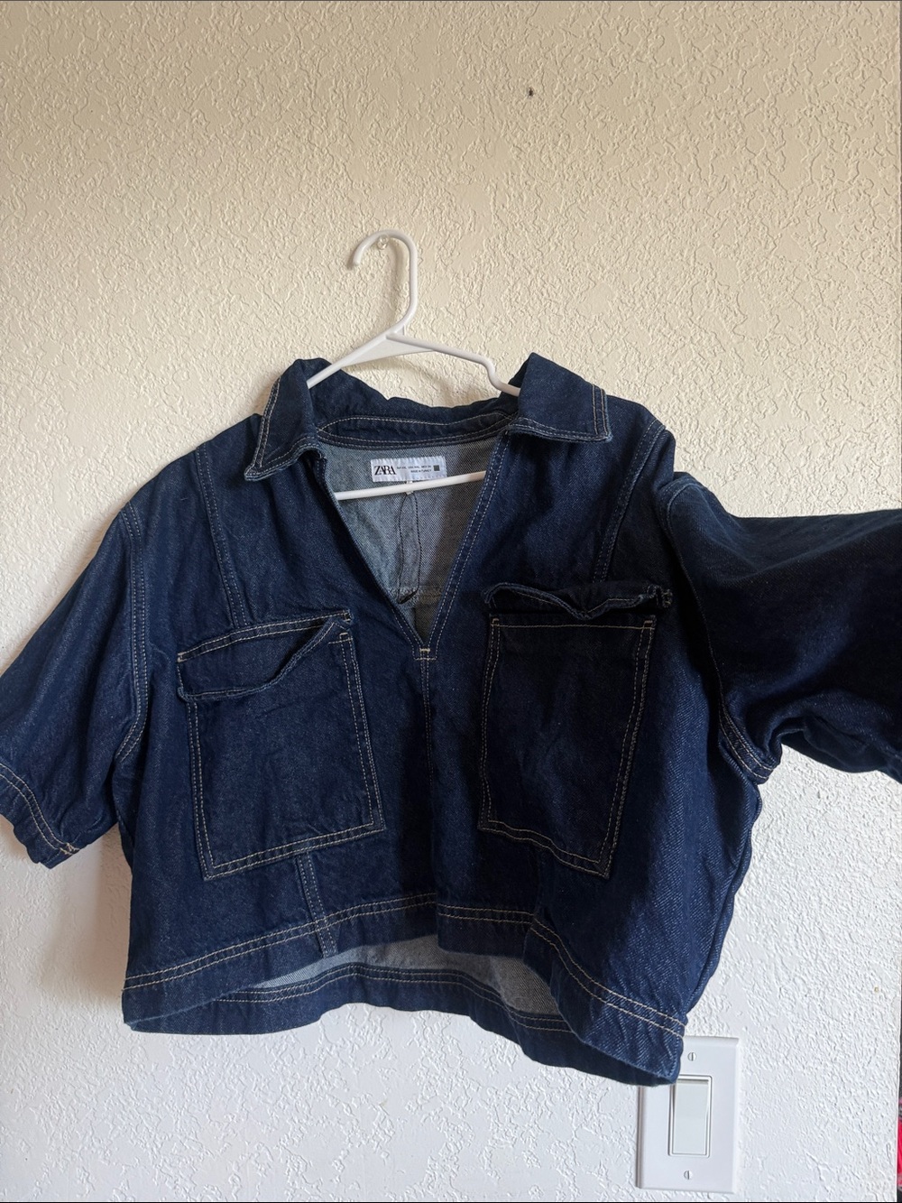 Zara Indigo Cropped Denim Pullover Jacket